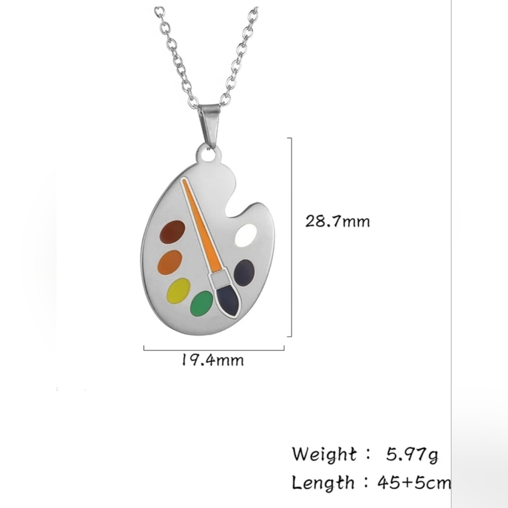 Stainless steel Artist Palette Pendant Necklace - Picture 2 of 2
